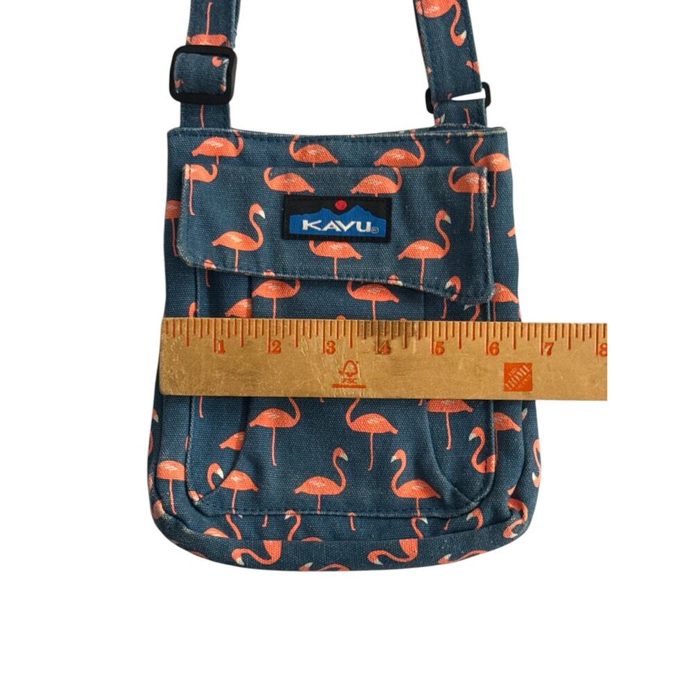 KAVU Keeper Flamingo Print Crossbody Bag Adjustable Strap Blue Pink Canvas Purse - Picture 7 of 9